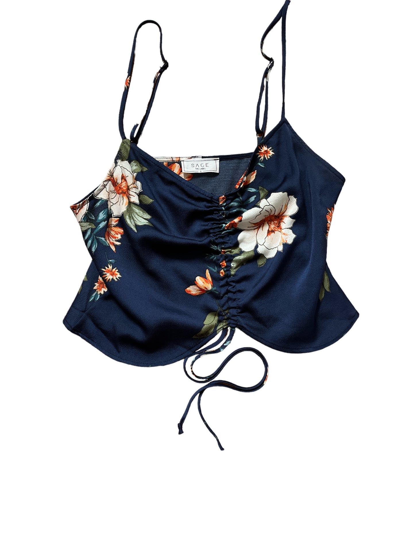 Floral Ruched Tank - Navy (S)